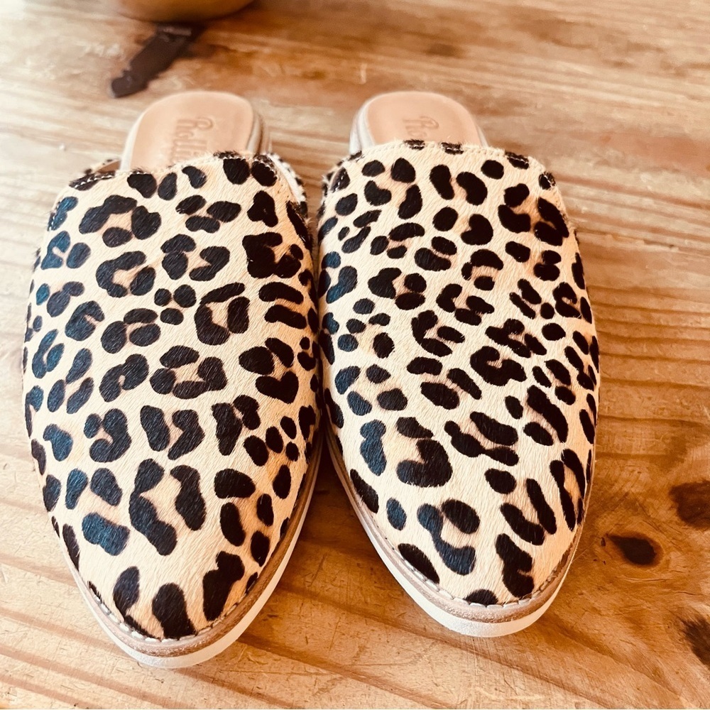 Rollie Slip On Madison Mule Leopard Calf Hair Leather Size 9 Tan Black Brown - Picture 5 of 16